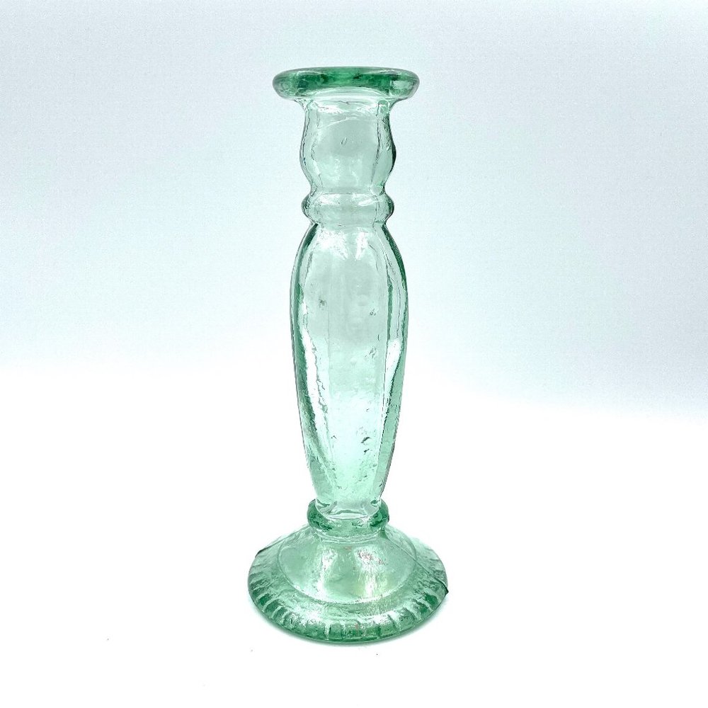 Spanish Recycled Green Glass 9" Candle Holder Stick